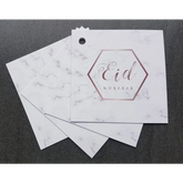 Eid Mubarak cadeaukaartjes met marmerpatroon en rosegoud hexagonontwerp
